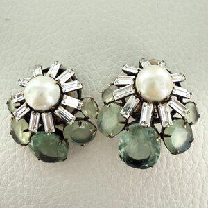 VINTAGE ELEGANT SIGNED IRADJ MOINI AQUAMARINE PEARL CLIP EARRING